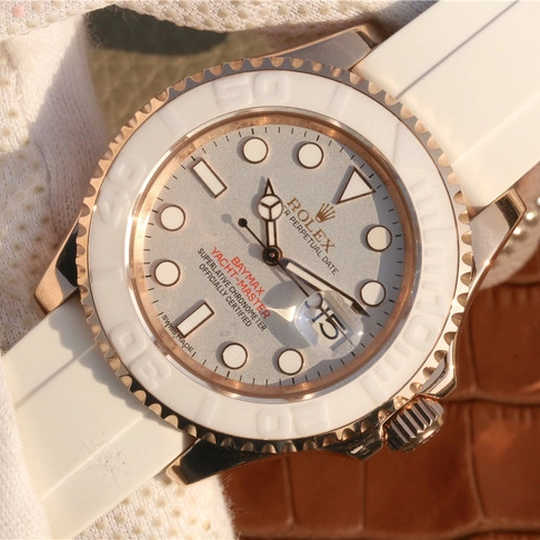 YACHT MASTER 1 BAYMAX ROSE GOLD MIX WHITE RUBBER STRAP 40MM 116655-Oysterflex Bracelet white - Image 6