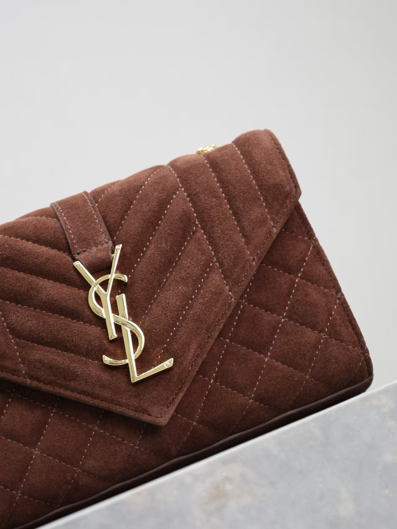 YSL Brown Suede Envelope Bag - Image 4