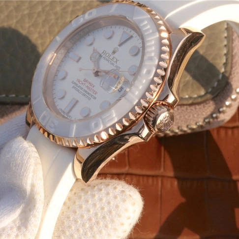 YACHT MASTER 1 BAYMAX ROSE GOLD MIX WHITE RUBBER STRAP 40MM 116655-Oysterflex Bracelet white - Image 14