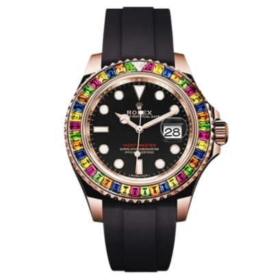 YACHT MASTER 1 GOLDEN DIAMOND BEZEL BLACK DIAL RUBBER STRAP 40MM 116695SATS