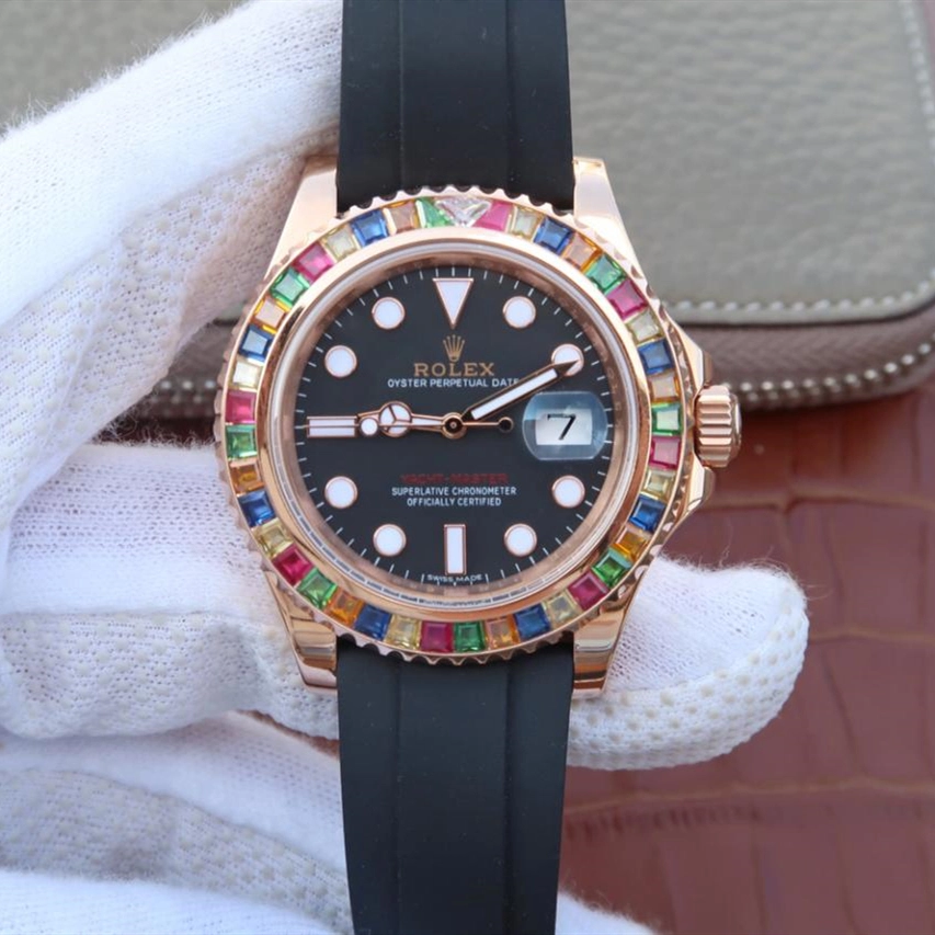 YACHT MASTER 1 GOLDEN DIAMOND BEZEL BLACK DIAL RUBBER STRAP 40MM 116695SATS - Image 5