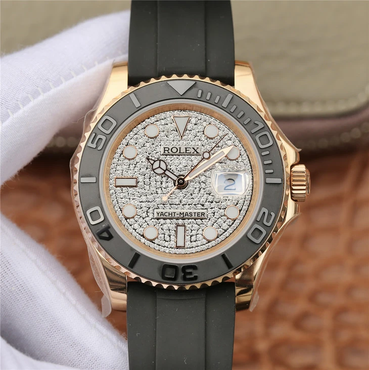 YACHT MASTER 1 GOLDEN DIAMOND DIAL RUBBER STRAP 40MM m126655-0005 - Image 3