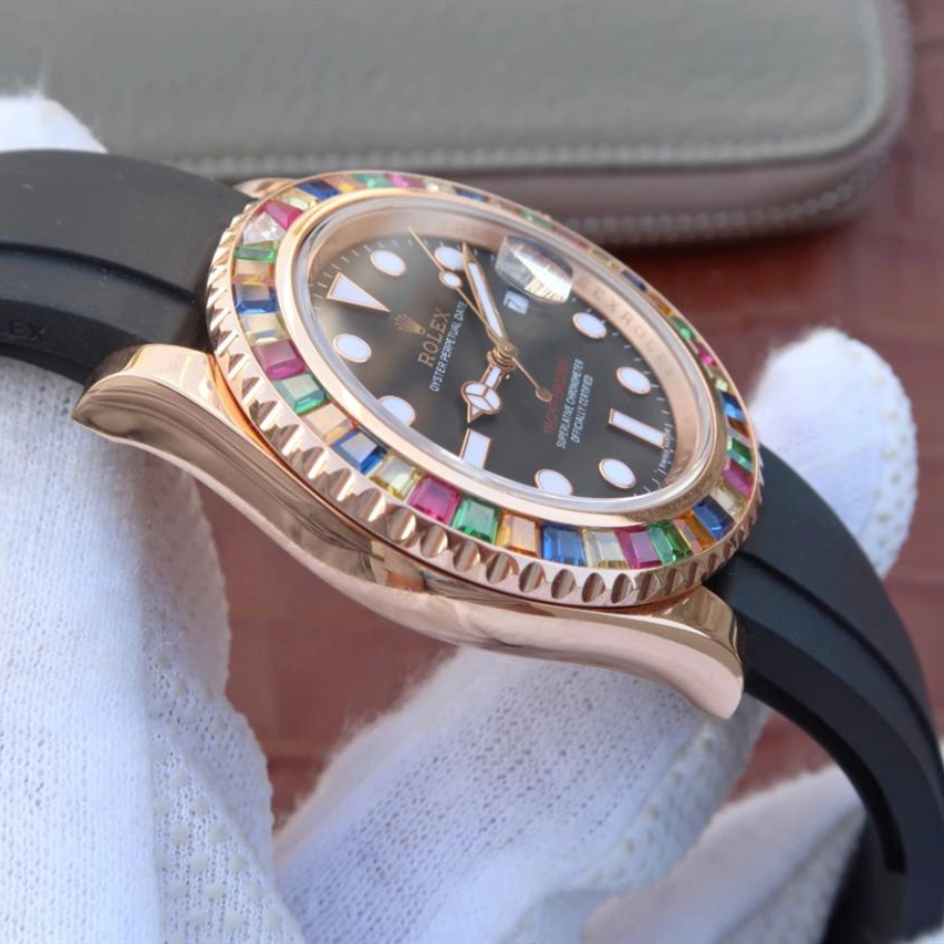 YACHT MASTER 1 GOLDEN DIAMOND BEZEL BLACK DIAL RUBBER STRAP 40MM 116695SATS - Image 9