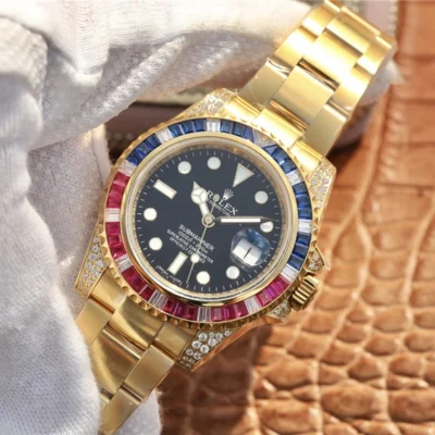 Alternative view of SUBMARINER GOLDEN BLUE / RED DIAMOND BLACK DIAL 40MM