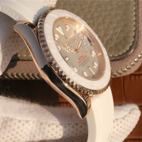 YACHT MASTER 1 BAYMAX ROSE GOLD MIX WHITE RUBBER STRAP 40MM 116655-Oysterflex Bracelet white - Image 3