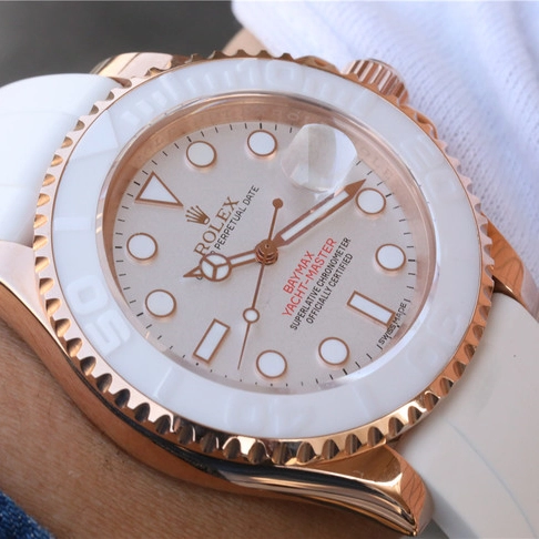 YACHT MASTER 1 BAYMAX ROSE GOLD MIX WHITE RUBBER STRAP 40MM 116655-Oysterflex Bracelet white - Image 12