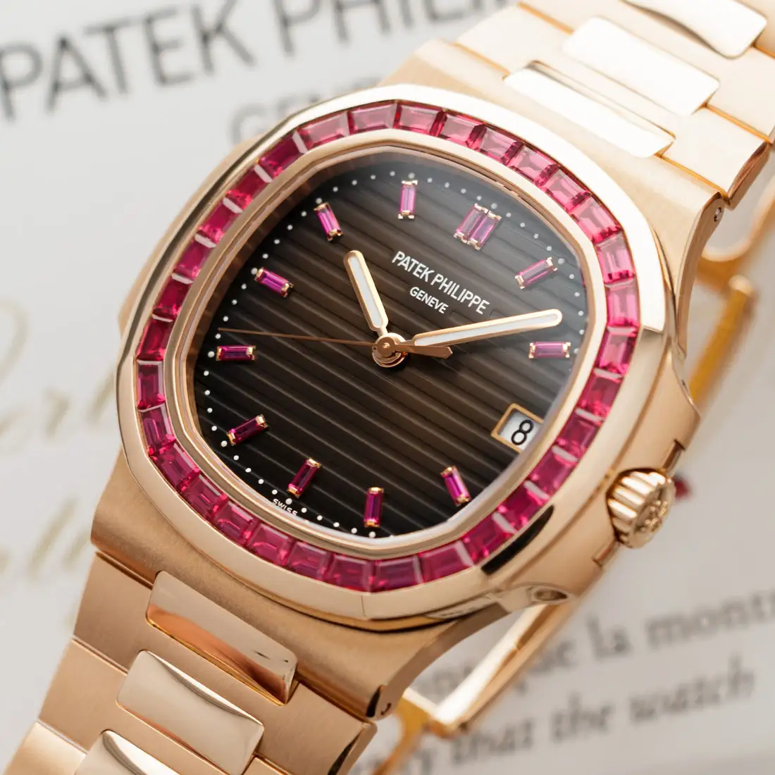 AAAAA-Patek Philippe Nautilus Rose Gold Brown Ruby Dial 40mm Ruby Bezel 5723/112R-001 - BRAND NEW - Image 4